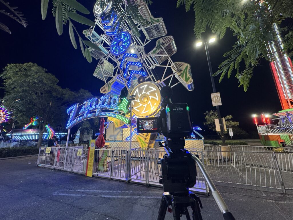 Cine Immersive camera shooting a carnival ride at night